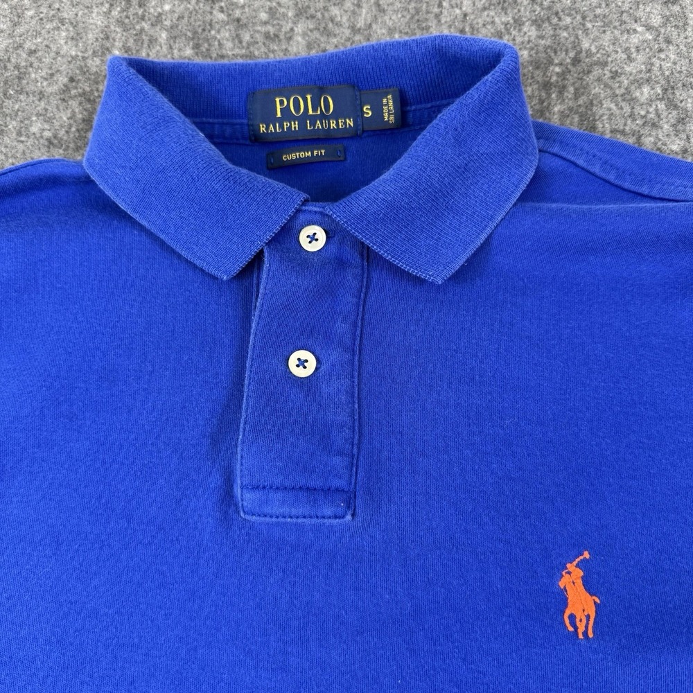 Polo Ralph Lauren Men's S Custom Fit Royal Blue Orange Pony Cotton Polo Shirt